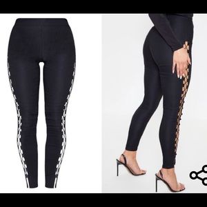 Black lace up side pants